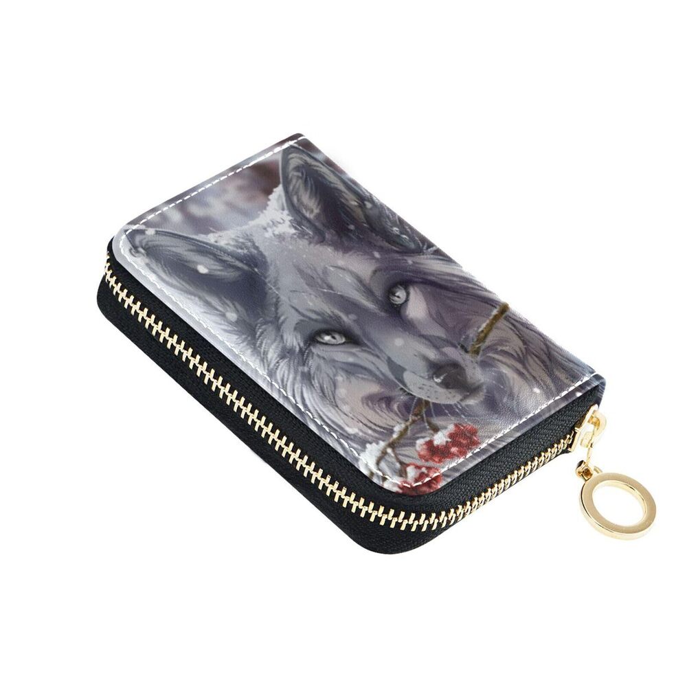 8862 Wolf RFID Credit Card Holder Wallets Accordion Leather Zipper Card